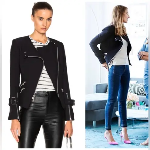 Veronica Beard  Jordan Collarless Moto Dickey Jacket Black Size 4 Coat