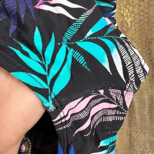 Swimsuits For All Black Pink Blue Tropical Leaf Print One Piece Monokini Size 14