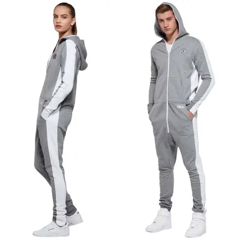 One Piece • Racer Jumpsuit onesie navy white knit zip front loungewear unisex