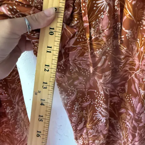 Garnet Hill Floral Print Pull On Pants Wide Tencel Linen Blend Rust Orange Fall