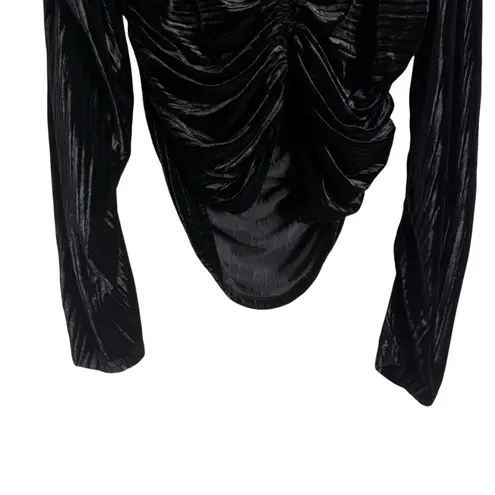 Jonathan Sinkhai Valerie Black Ruched Velvet Square Neck Long Sleeve Top Size XL