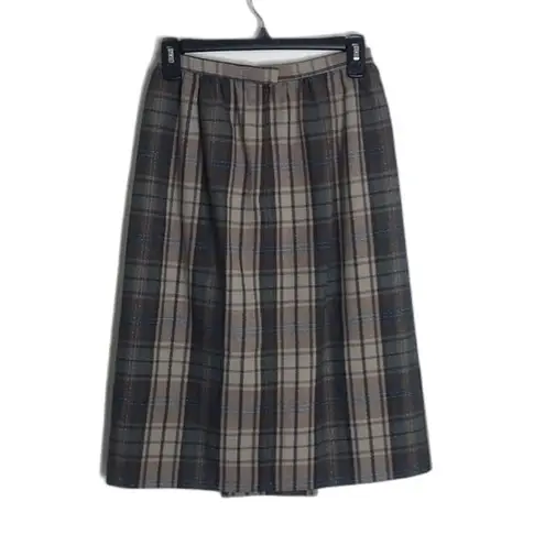 Vtg tica ladies plaid checkered modest wool skirt size 8