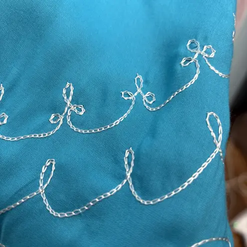 My Choice Dress Summer Halter Top Blue White Lace Embroidery XL KNEE LENGTH