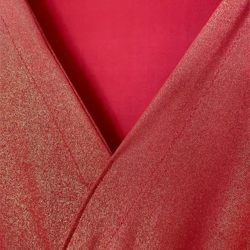 Handmade , Elegant Red shimmer V-Neck midi dress size small, stretchy waist