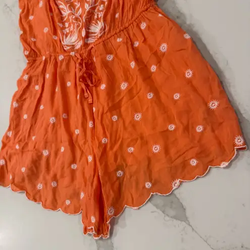 Anthropologie x Eloise Elspeth Floral Embroidered Romper Women’s Large Orange