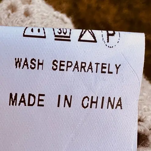 Origami Crochet & Lace Vest with Fringe, Boho Country Coachella, size S/M Tan