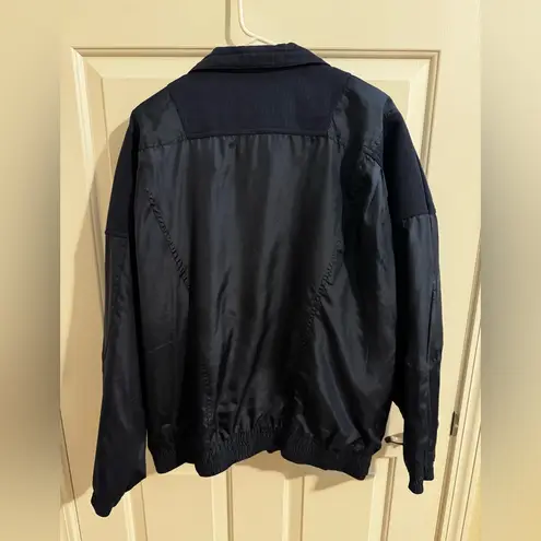 Lavon Vintage Womens Silk Bomber Zip Jacket Pockets Navy Blue XL