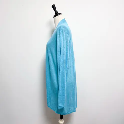 J Jill Love Linen Blue Knit Open Front Long Sleeve Back Pleated Cardigan Large