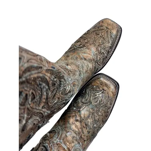 Women’s J.B. Dillon Reserve Distressed Turquoise Patina Western Boots – Size 11B Brown