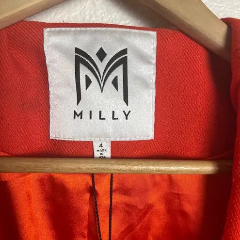 Milly Flame Red Ruffle Front Belted Knee-Length Coat Size 4 NWT