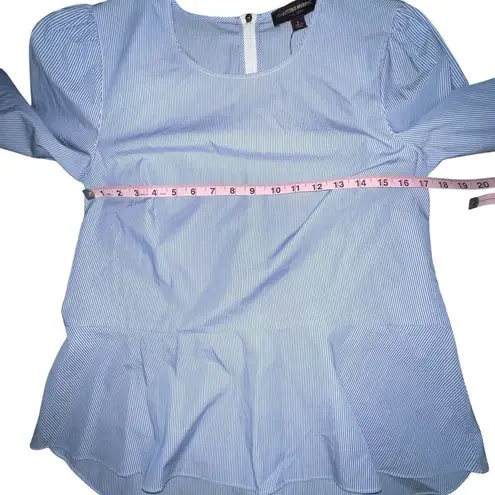 Johnston & Murphy Women Blue Pinstripe Cotton Pullover Blouse Peplum Small New