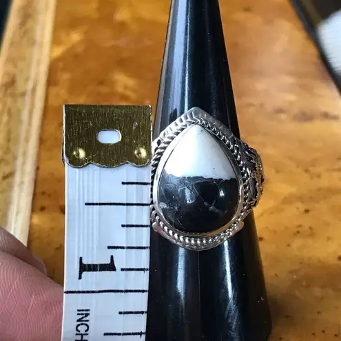 Natural White Buffalo Sterling Silver Ring Size 7 Black