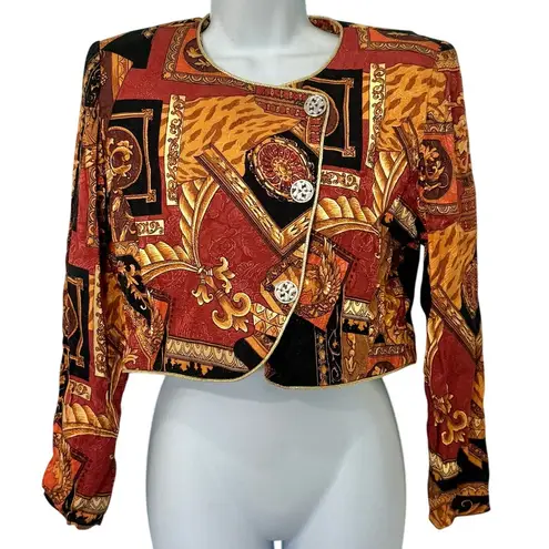 Vintage 80s Orange Rust Cropped Blazer Structured Jacket Shoulder Pads Size M Size M