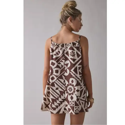Urban Outfitters  BDG Eva Tie Front Ruched Strap Trapeze Mini Dress Brown NWT Med