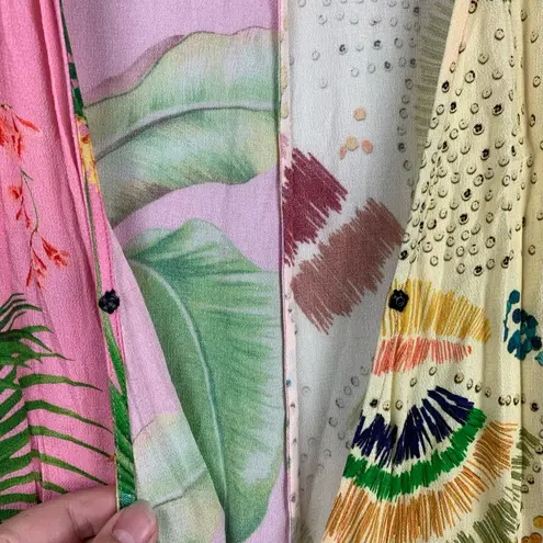 Farm Rio size large tropical print maxi dress pink yellow wrap dress 3/4 sleeves