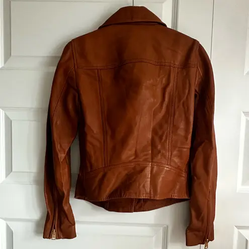 ALLSAINTS ALL SAINTS Dalby Leather Biker Jacket Cognac Brown 2 NWOT