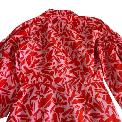 Veronica Beard Samy Red & Pink Poppy Floral Print Button Up Mini Shirt Dress 4