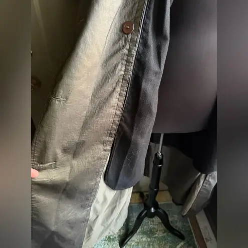 Vintage On Shore metallic maxi belted lined trench coat, size medium large Green