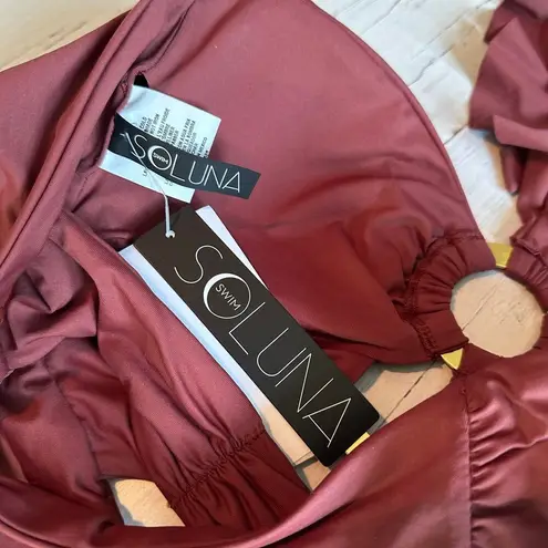 Soluna Swim Standard Buckle Up One Piece Bandeau Swimsuit Medium Bronze Brown