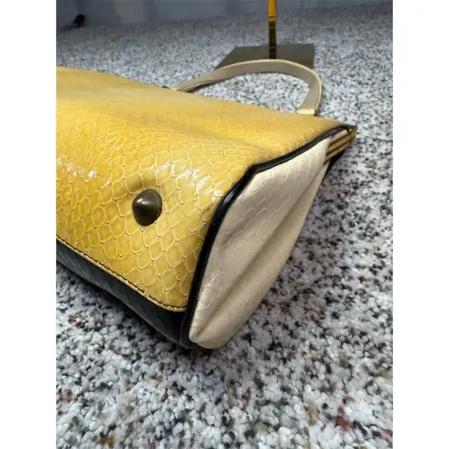 Naturalizer Vintage Patchwork Top Handle Bag Yellow Brown Gold Tone