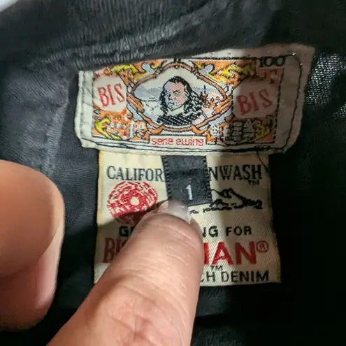 Vtg 1980s Bis by Gene Ewing Black Cotton Poplin Eyelet Sleeve Snap Up Top 1 1X