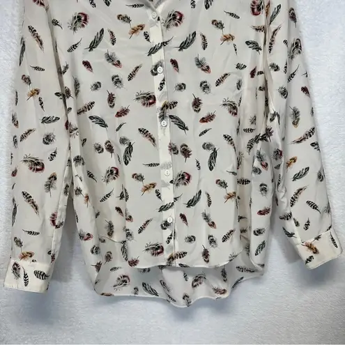 The Kooples 100% Silk Cream Multicolor Boho Feather Print Button Down Top Sz S