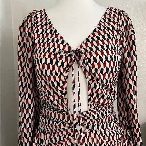 Mulla High Low Ruffle Cut Out Maxi Dress Red Black Geometric Size Medium