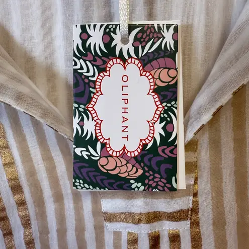 Oliphant Design 100% Cotton Gold Stripe Flutter Sleeve Dress Women’s Size Small