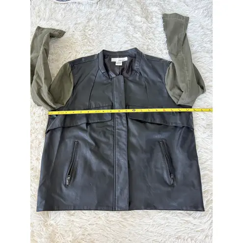 Sans Souci Faux Leather Olive Green Sleeve Jacket Bomber Moto Style