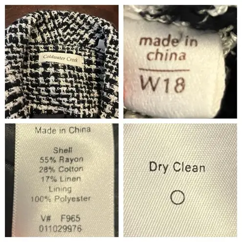 Coldwater Creek Blazer Cap Sleeve 3 Button Black White Tweed Women’s Size 18W