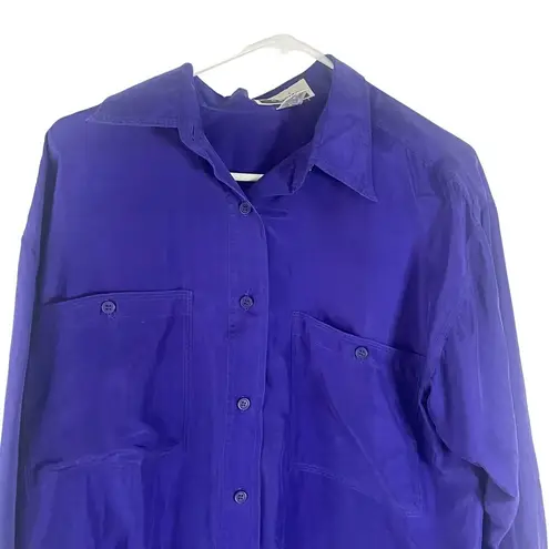 Marnie West Vintage 80s Women's Size Medium 100% Silk Disco Button Up Blue