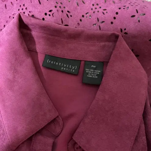 Relativity Petite Pink Faux Suede Embroidered Cutout Button Front Shirt Jacket Size undefined