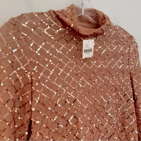 Pilcro Anthropologie Turtleneck Sequin Top Blouse Women's XS Light Sand Sheer