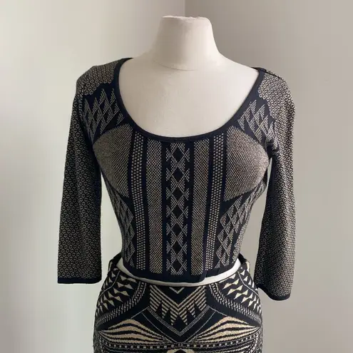 Hera Collection Black and Tan Geometric Pencil Skirt Set Womens Sz Large