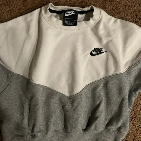 Nike  White and Grey Cropped Crewneck