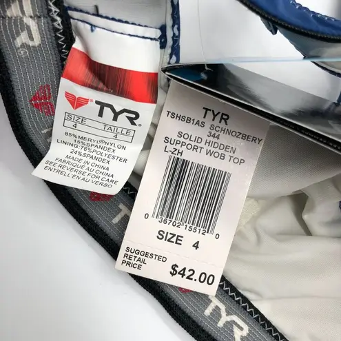 Tyr. Womens Hidden Support Bikini Swim Top Workout Polka Dot Navy Blue White 4