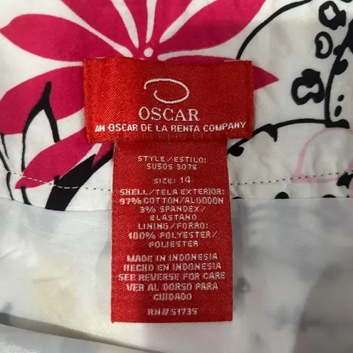 Oscar de la Renta Pink Yellow Black White Floral A-line Skirt Womens 14