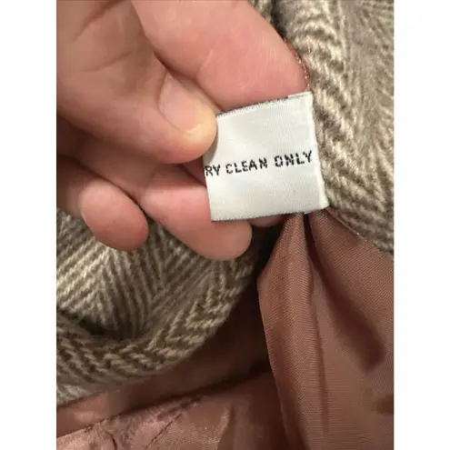 Vintage Noble Fashion Wool Coat Women’s | Herringbone Tweed Long Overcoat Size L