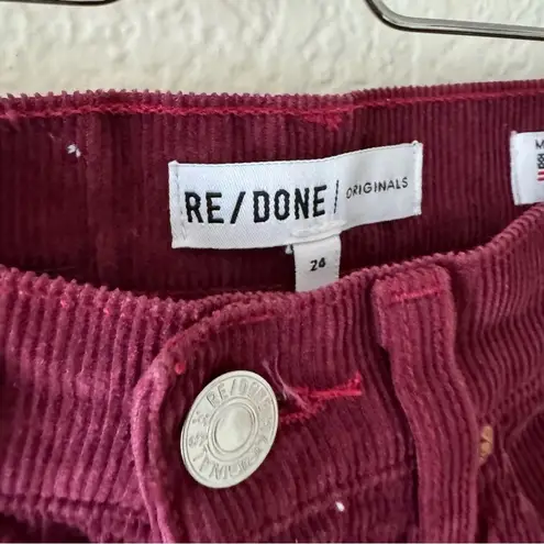 RE/DONE  Stove Pipe Cropped Burgundy Corduroy Jeans Pants Size 24