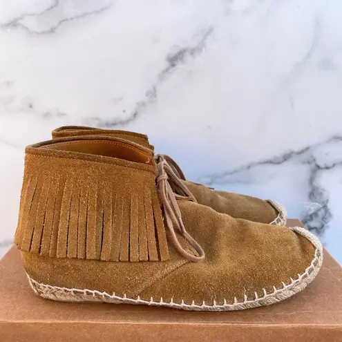 Saint Laurent Tan Suede Fringe Espadrille desert boot booties IT 39.5 US 9.5