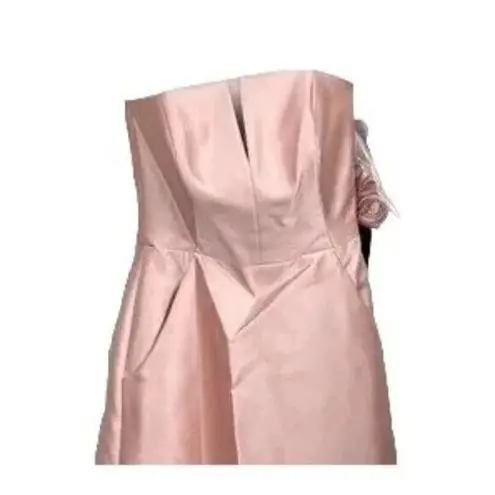 Alfred Sung NWT Strapless Notch Twill Satin Maxi Dress Pockets 6 Toasted Sugar