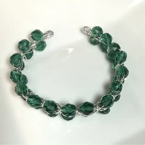 Green Faceted Beaded Open Bangle Cuff