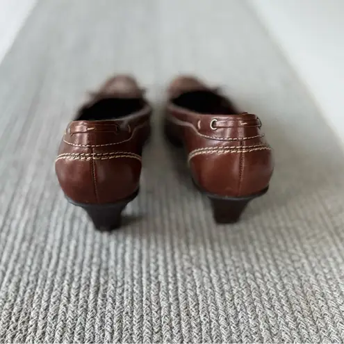 Naturalizer Brown Genuine Leather Heeled Bow Detail Square Toe Loafers Size 7