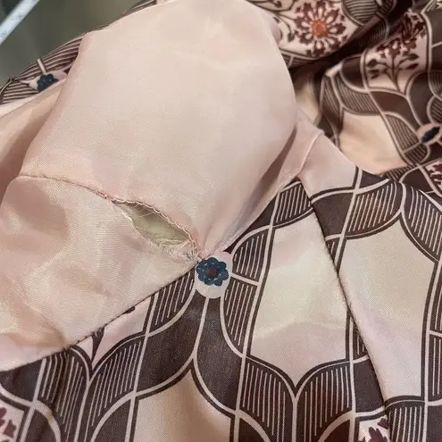 London Fog Vintage Women's XL Tan Mid Trench Coat w/ Belt Pink Silky Lined Print