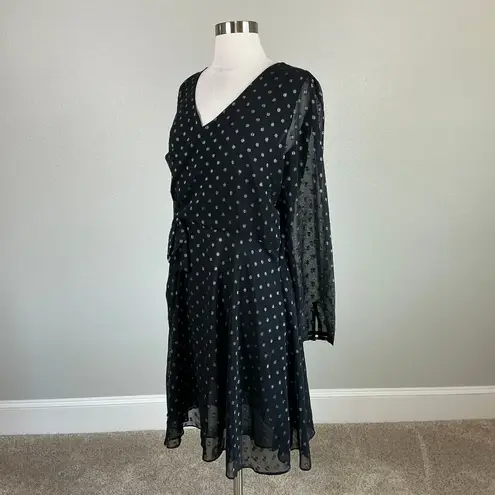 Walter Baker Polka Dot Chiffon Long Sleeve A-Line Dress Black and Silver Size 8