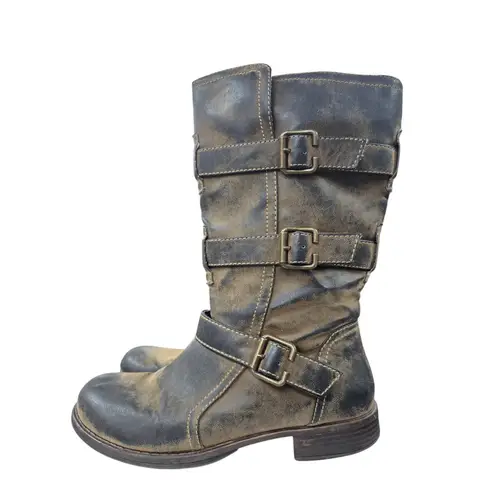 Sonoma Emelie Brown Distressed Belted Boots Plaid Lined Sz 9