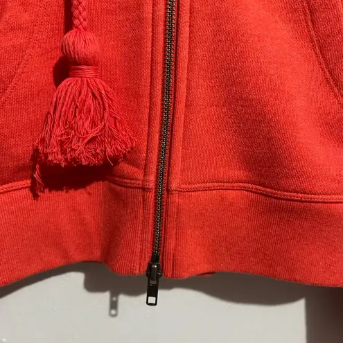 CAbi  Coral Pom Pom Drawstring Zipper Sweater