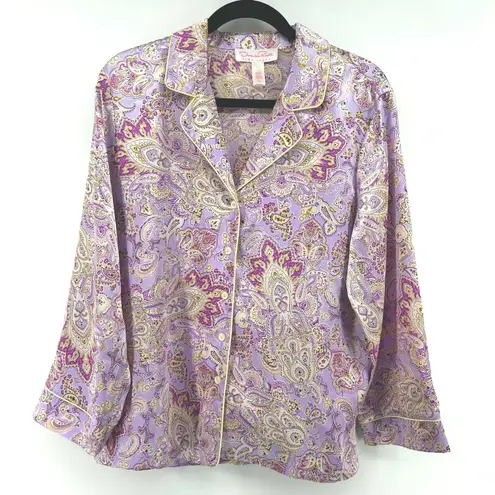 Oscar de la Renta VTG Pink Label Pajama Top Long Sleeve Paisley Sleepwear