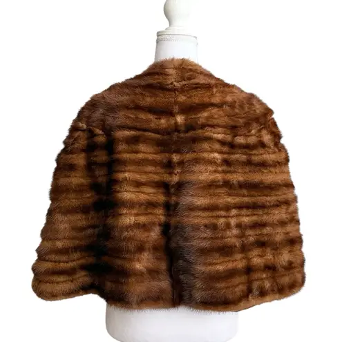 Vintage Fur Capelet Stole Cape Wrap Shawl with POCKETS Brown Size M