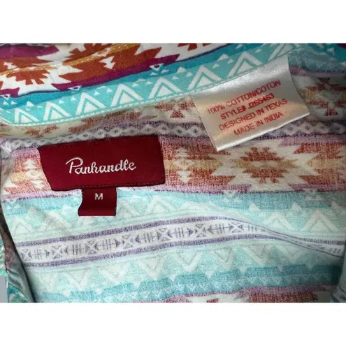 Panhandle Western Top Womens Medium Aztec Southwest Pearl Snap Cowgirl Rodeo Orange